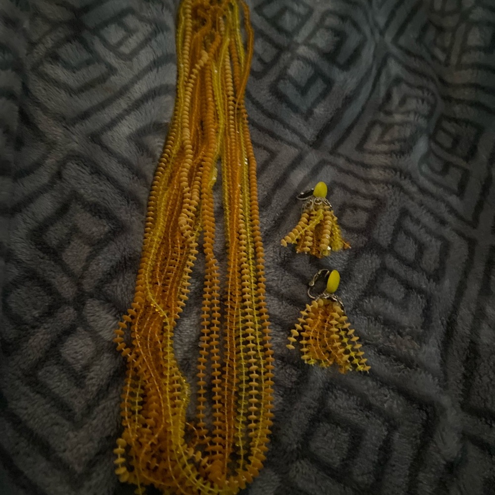 Yellow Beaded Necklace and Earring Set